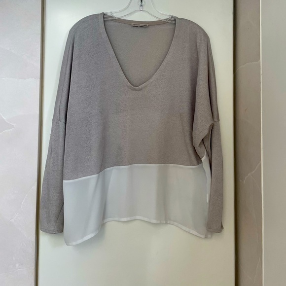 ZARA Color Block Mixed Media Sweater Top Size Large - Picture 2 of 12